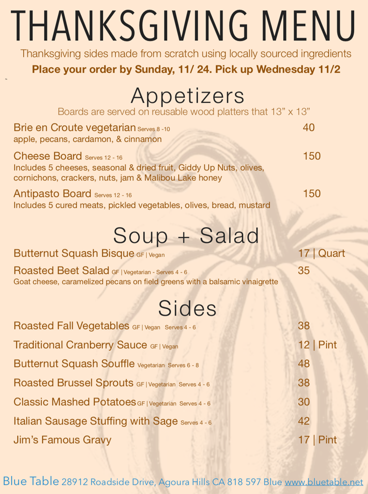 Thanksgiving menu 